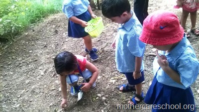 children planting neem seeds at nursery school (1)
