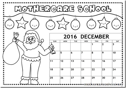 Mothercare school free calendar coloring page december 2016