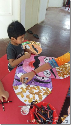 Not to be missed. Ravan heads all ten of them deligently being worked upon by Mothercare kids