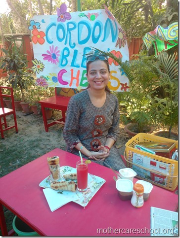 tisya's mom bhavna with her cone chaat and watermelon cooler