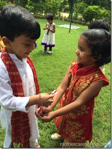 Handmade rakhis, rakhi milan, tying of rakhi, sharing mithai at Mothercare School 4 (6)
