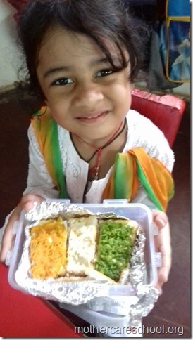 Mama gave us tiffin matching my flag. I love my flag  (3)